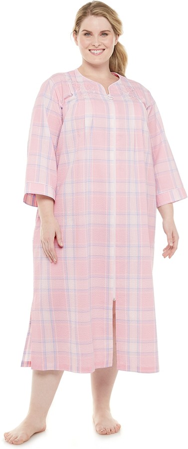 Miss Elaine Plus Size Essentials Seersucker Zip-Front Robe - ShopStyle