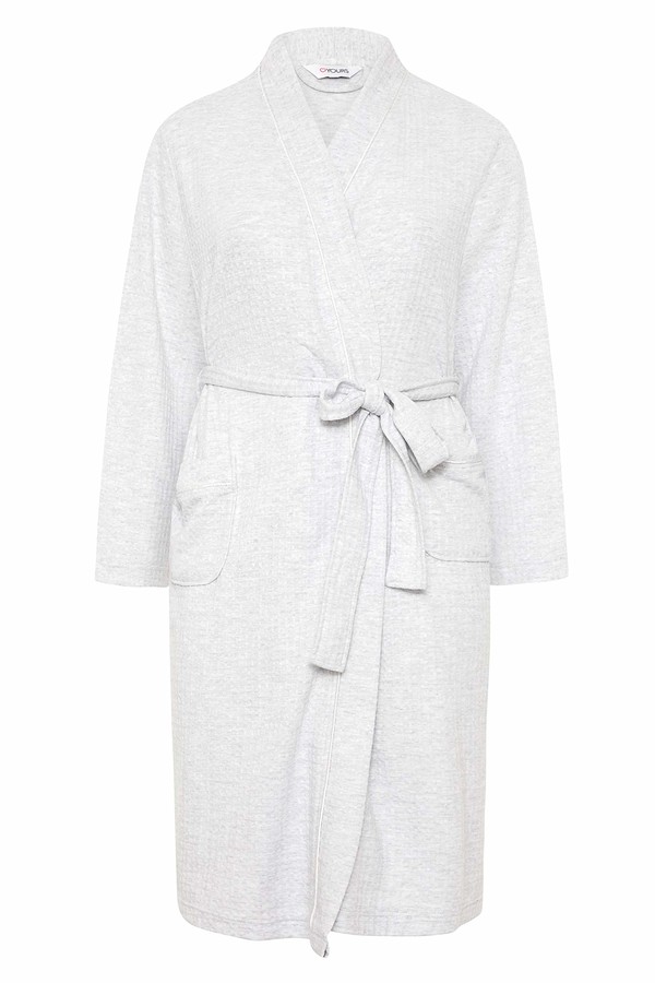 Yours Grey Piped Waffle Robe Women's Plus Size Curve ShopStyle