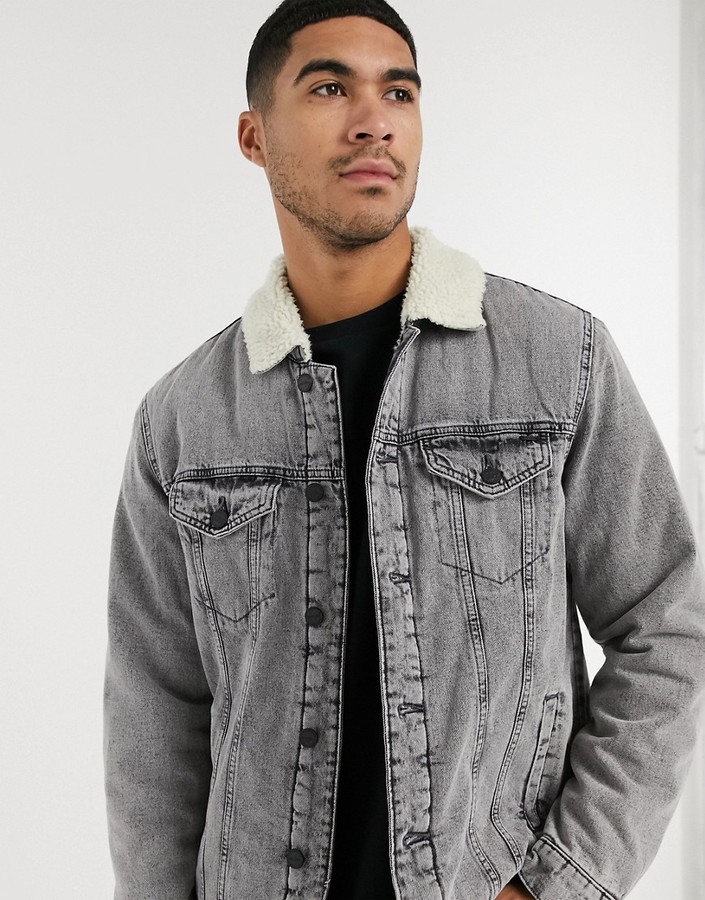 ONLY & SONS denim jacket with teddy in gray - ShopStyle