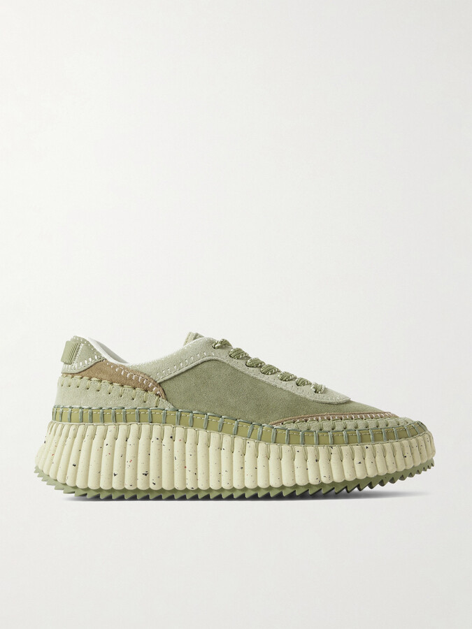 Chloé Nama Embroidered Suede Sneakers - Green