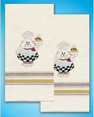 Designworks Tobin Stamped For Embroidery Cat Chef Kitchen Towel Set By Design Works