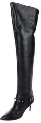 Valentino Leather Pointed-Toe Over-The-Knee-Boots