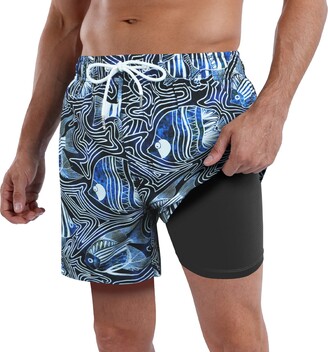 QRANSS Mens Swim Trunks Inner Compression Workout Athletic Shorts Quick Dry  5'' Swimwear Shorts with Phone Pocket - - Large - ShopStyle