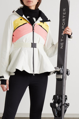 Perfect Moment Niseko Hooded Belted Striped Peplum Ski Jacket - White