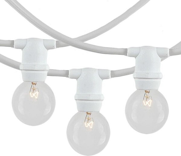 Novelty Lights Inc NoveltyLightsClearIncandescentGlobeOutdoorStringLightswith25BulbsG30VintageBulbsWhiteWire25Feet