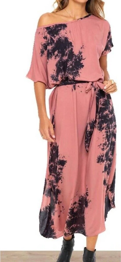 Khush Maika Caftan Dress In Tie Dye Slosh Rose