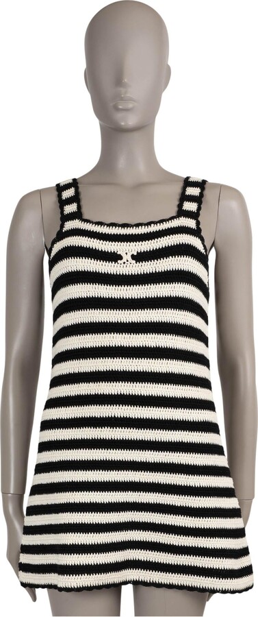 Celine Black & Cream Cotton 2024 Triomphe Crochet Mini Dress S