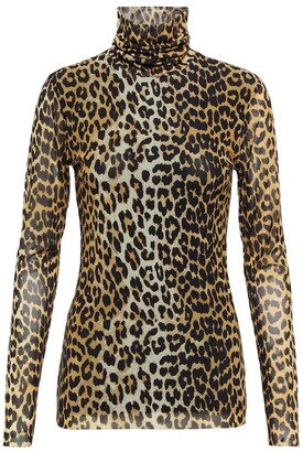 Ganni Leopard-print high-neck top
