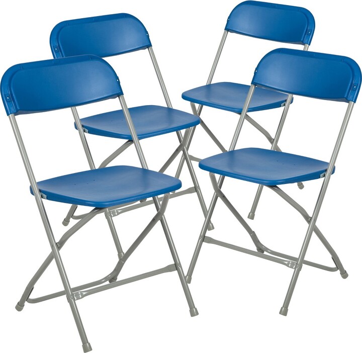 Emma and Oliver Folding Chair Blue Plastic 4 Pack 650LB Weight
