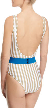 Diane von Furstenberg Striped Classic One-Piece Swimsuit, White Multi