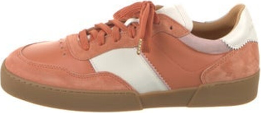 The Office of Angela Scott Leather Low Top Sneakers Orange Suede Trim Round-Toes Lace-Up Closure at Uppers Unfortunately due to restrictions this item may not be eligible for shipping in all areas.