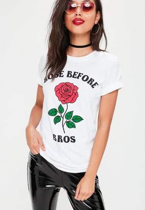 Missguided Rose Before Bros Slogan T-Shirt