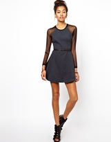 Thumbnail for your product : Motel Margie Denim Dress With Sheer Sleeve