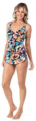 Maxine Of Hollywood Women's Blossom Spa Wide Strap Sarong One Piece Swimsuit
