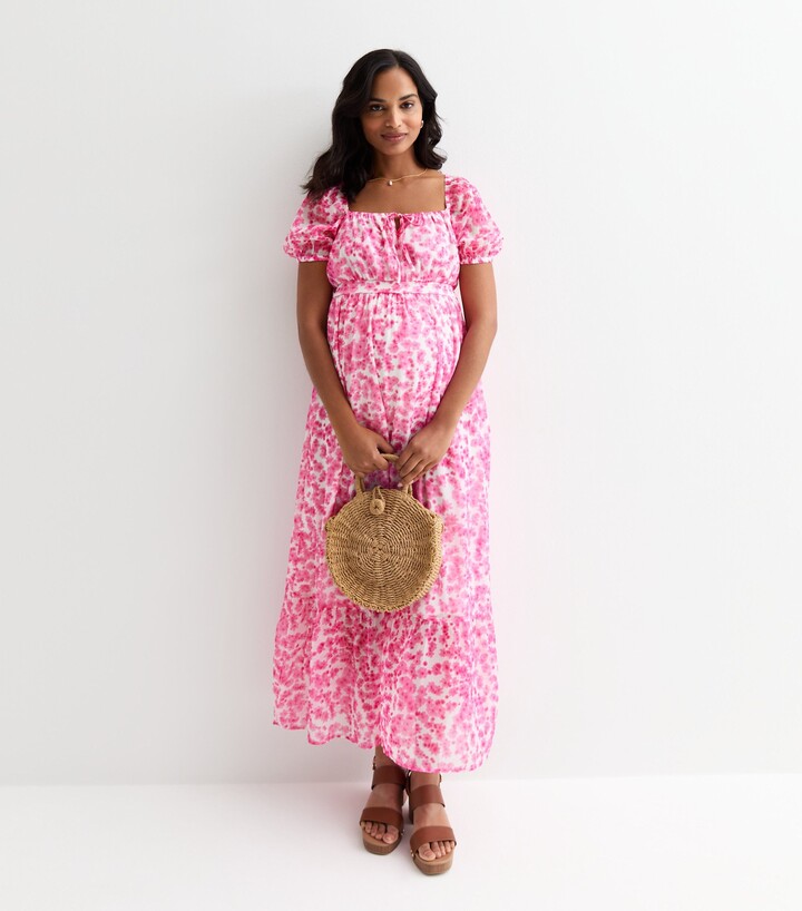 New Look Maternity Pink Floral Midi Dress ShopStyle