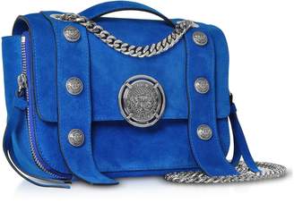 Balmain Electric Blue Leather Suede Effect Bsoft 20 Flap Satchel Bag