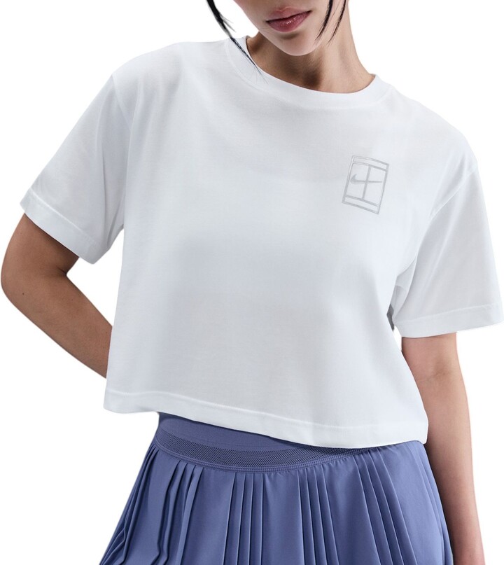 Nike Women's Dri-FIT Slam Short Sleeve Cropped Tennis T-Shirt, XS, White