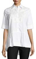 Thumbnail for your product : Lela Rose Button-Front Poplin Shirt with Lace
