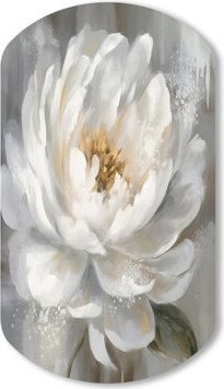 Design Art White Grey Peonies Artistry - Cylinder Peonies Metal Wall Art, Asymmetrical Metal Wall Sculpture Print