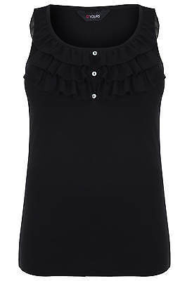 Yours Clothing YoursClothing Plus Size Womens Ladies Shirt Cotton Vest Chiffon Frill Button