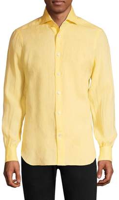Kiton Solid Linen Button-Down Shirt