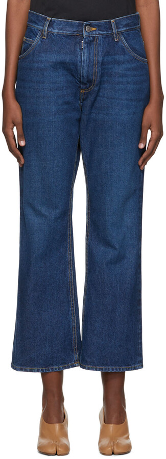 Sparen Sie 50% Damen Bekleidung Jeans Capri-Jeans und cropped Jeans MM6 by Maison Martin Margiela Bedruckte Jeans Aus Baumwolldenim in Blau 