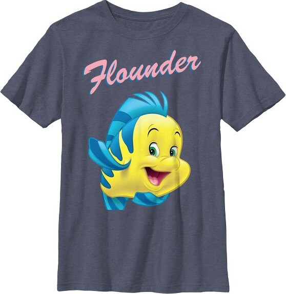 Boy's The Little Mermaid Flounder Large Portrait T-Shirt - Navy Blue Heather - Large