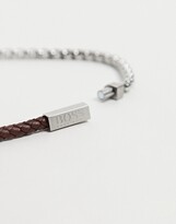 Thumbnail for your product : HUGO BOSS men's leather chain double wrap bracelet in black