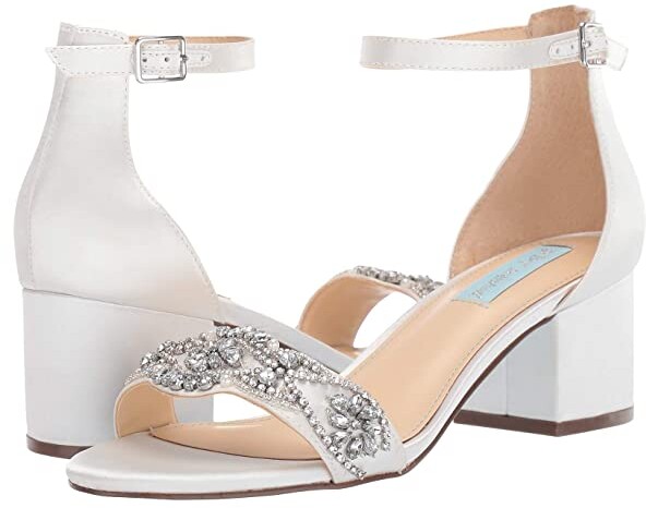 white satin ankle strap heels