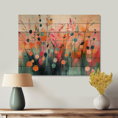 Botanical Wildflowers Petals In The Breeze III - Wildflowers Wood Wall Art - On Natural Pine Wood
