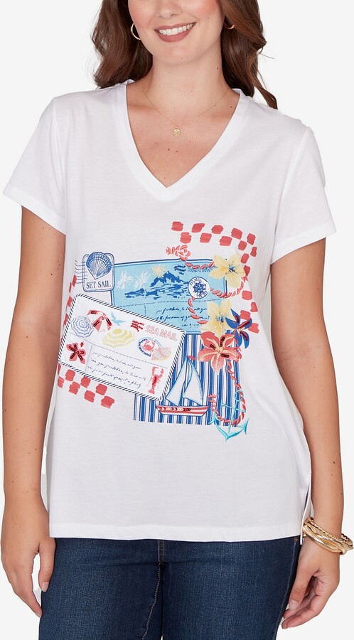 Ruby Rd. Petite Embellished Postcard Graphic T-shirt