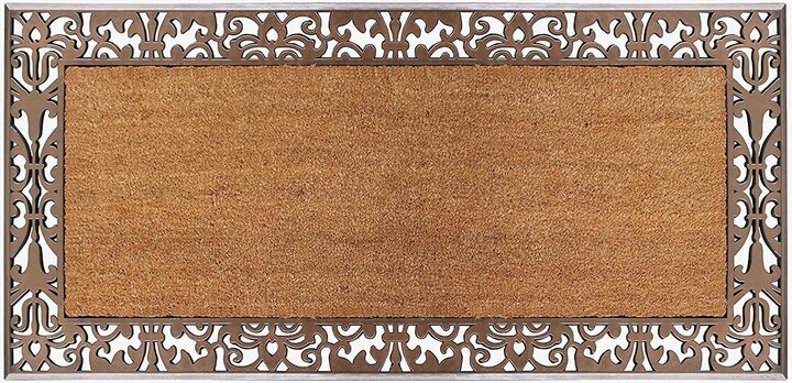 A1 Home Collections A1hc Floral Pattern Black 18 in. x 30 in. Rubber and Coir Outdoor Entrance Durable Monogrammed U Door Mat