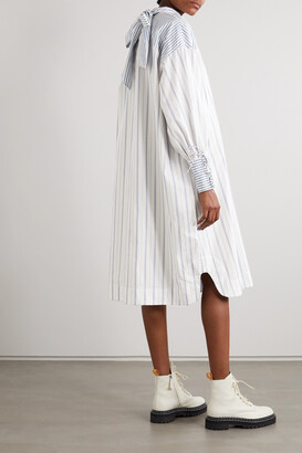 Ganni + Net Sustain Tie-detailed Striped Organic Cotton-poplin Dress