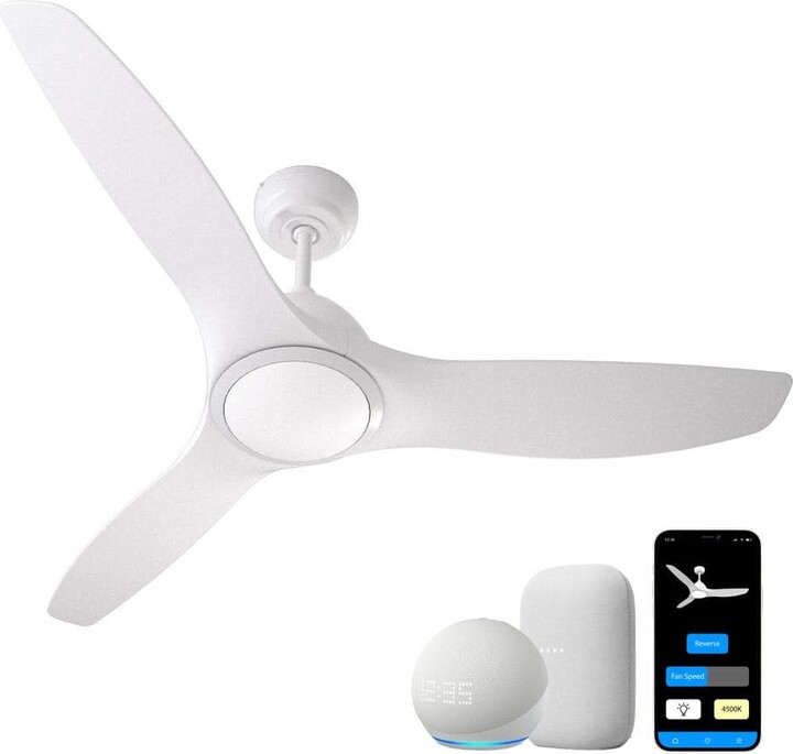 All Seasons 52 in. Ceiling Fan with Light for Indoor, Quiet, Alexa/Google, 3 Color LED Lights, Reversible, White