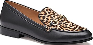 Johnston & Murphy Johnston Murphy Women's Ali Leather Leopard Print Calf Hair Bit Buckle Loafers