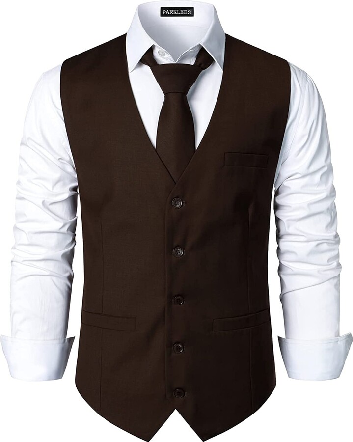 PARKLEES Men's Hipster Urban Design Business Formal Waistcoat Slim Fit Suit Tuxedo Dress Vest