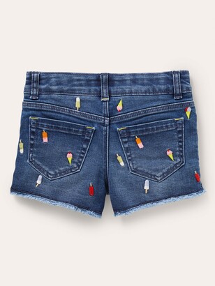 Boden Kids' Ice Cream Embroidered Denim Shorts