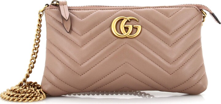 GUCCI Neutral GG Marmont Mini Chain Bag, Leather