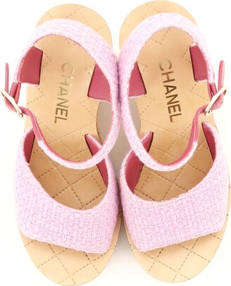 Chanel Women's CC Wedge Sandals Tweed and Cork Pink 18274062