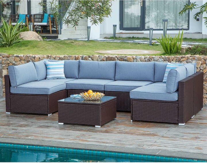 Gemoedsrust Rusteloosheid Speeltoestellen COSIEST 7-piece Outdoor Patio Furniture Wicker Sectional Sofa Set -  ShopStyle
