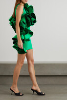Thumbnail for your product : AZ Factory Asymmetric Recycled Duchesse Satin-trimmed Ruffled Stretch-knit Top - Green