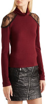 Thumbnail for your product : Alice + Olivia Krystalle Lace-Trimmed Stretch-Knit Turtleneck Sweater