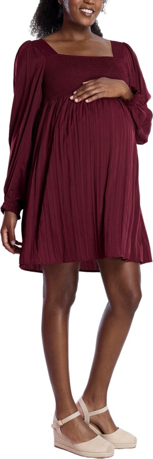 Motherhood Maternity Smocked Babydoll Long Sleeve Mini Dress
