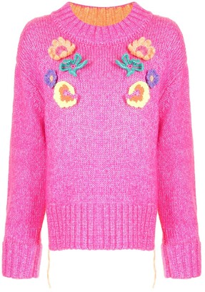 Mira Mikati Crochet Flower Knitted Sweater