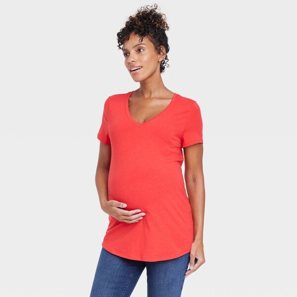 Short Sleeve Non-Shirred V-Neck Maternity T-Shirt - Isabel Maternity by  Ingrid & Isabel™ Red M - ShopStyle