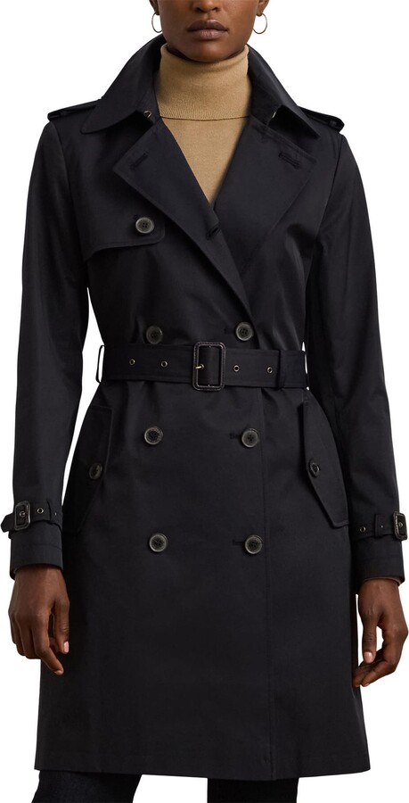 Lauren Ralph Lauren Double Breasted Belted Cotton Blend Trench Coat