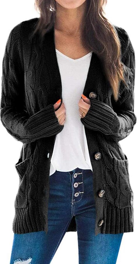 Black Cardigan Sweater With Buttons And Pockets | ShopStyle UK