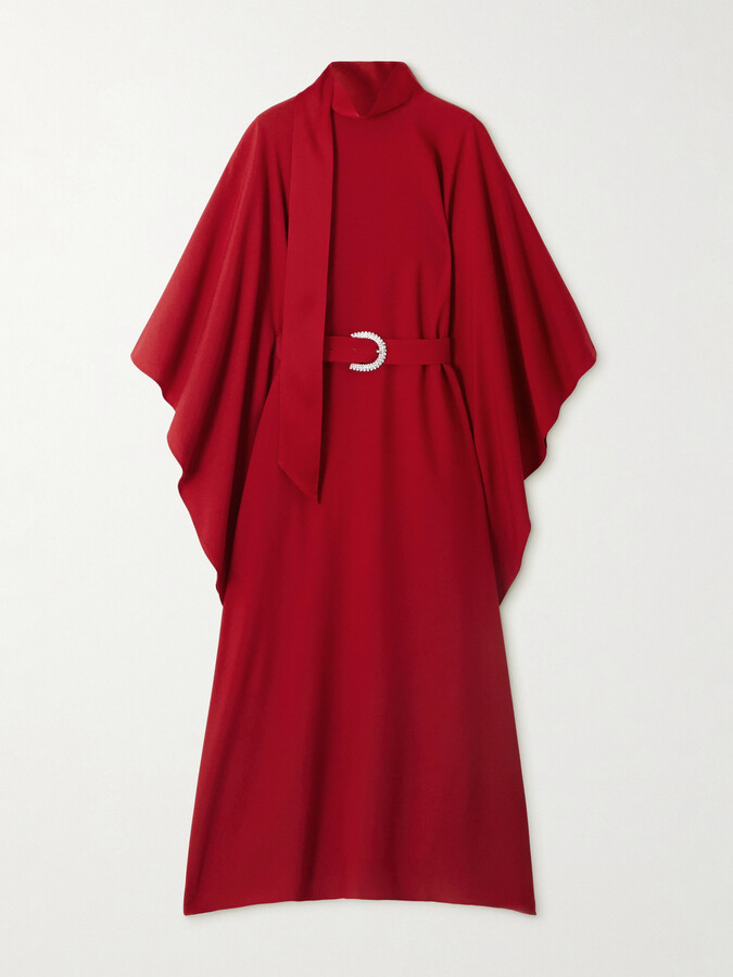 Taller Marmo La Luna Crytal-embellished Belted Cady Gown - Red