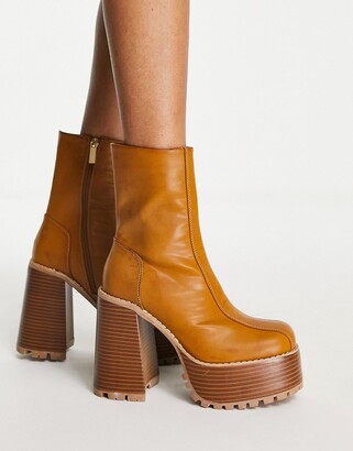 ASOS DESIGN Emotive high-heeled platform ankle boots in tan