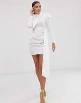 Thumbnail for your product : Public Desire X Lissy Roddy mini dress with puff shoulders and tie neck
